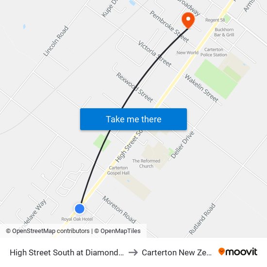 High Street South at Diamond Street to Carterton New Zealand map