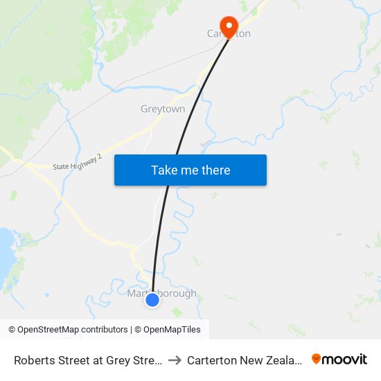 Roberts Street at Grey Street to Carterton New Zealand map