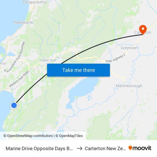 Marine Drive Opposite Days Bay Wharf to Carterton New Zealand map