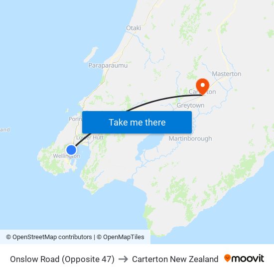 Onslow Road (Opposite 47) to Carterton New Zealand map