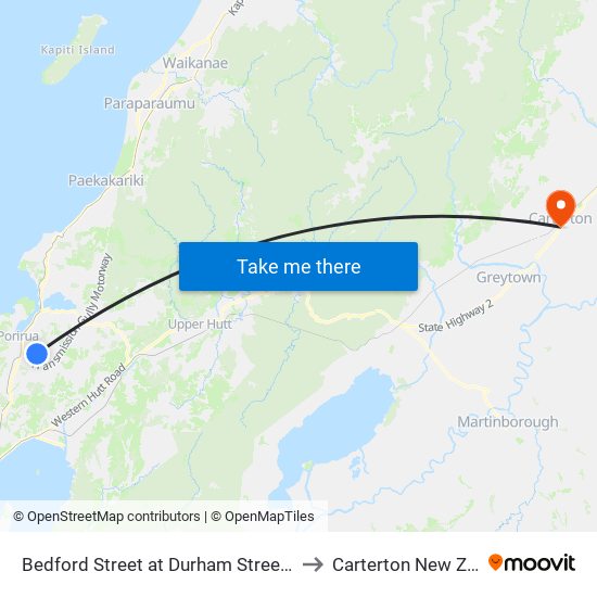 Bedford Street at Durham Street (Near 73) to Carterton New Zealand map