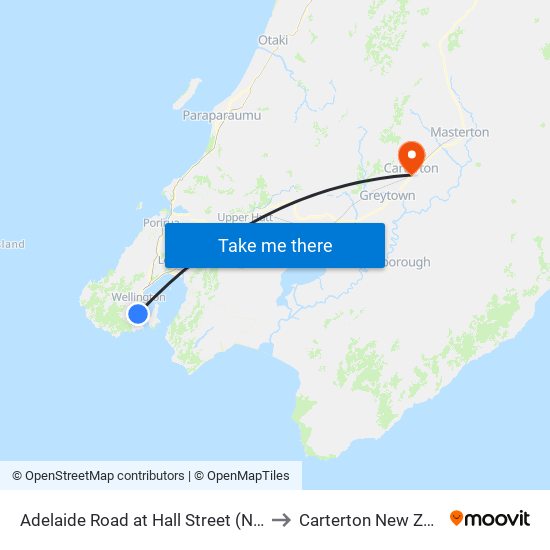 Adelaide Road at Hall Street (Near 261) to Carterton New Zealand map