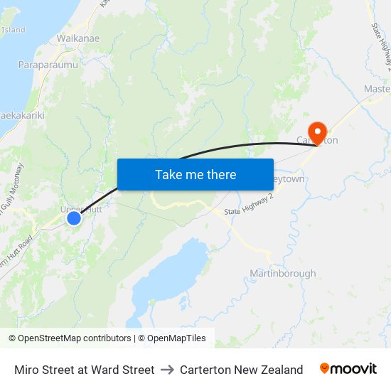 Miro Street at Ward Street to Carterton New Zealand map