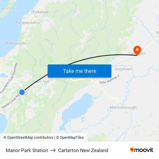 Manor Park Station to Carterton New Zealand map