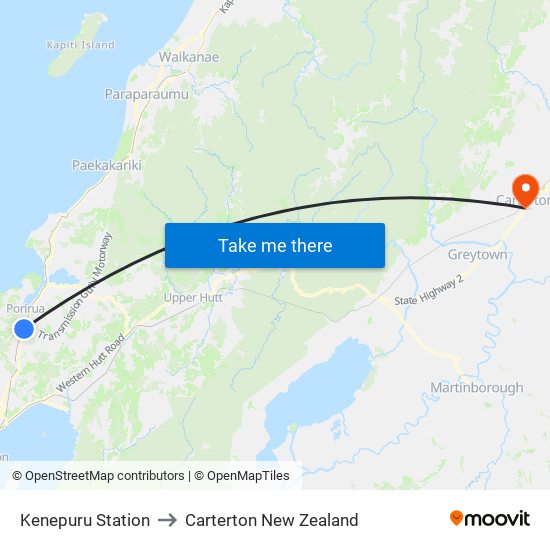 Kenepuru Station to Carterton New Zealand map