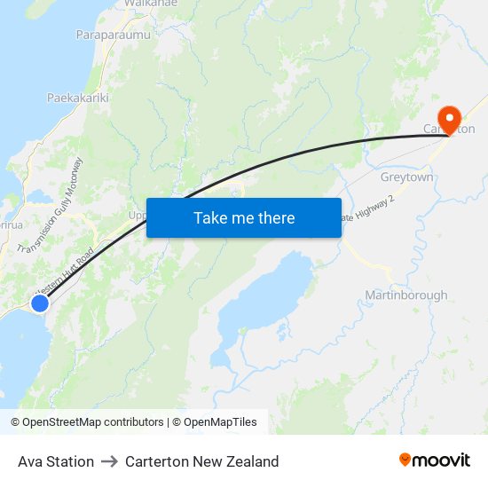 Ava Station to Carterton New Zealand map