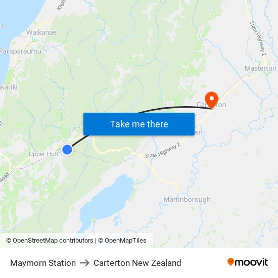 Maymorn Station to Carterton New Zealand map