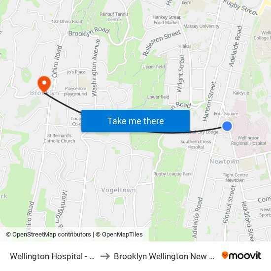 Wellington Hospital - Stop B to Brooklyn Wellington New Zealand map