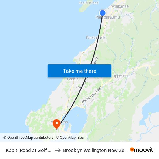 Kapiti Road at Golf Road to Brooklyn Wellington New Zealand map