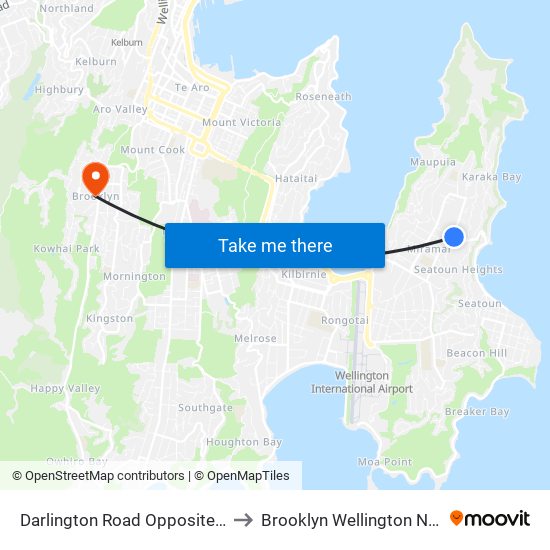 Darlington Road Opposite Puriri Street to Brooklyn Wellington New Zealand map
