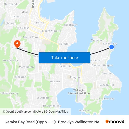 Karaka Bay Road (Opposite 369) to Brooklyn Wellington New Zealand map