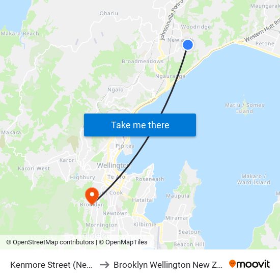 Kenmore Street (Near 65) to Brooklyn Wellington New Zealand map