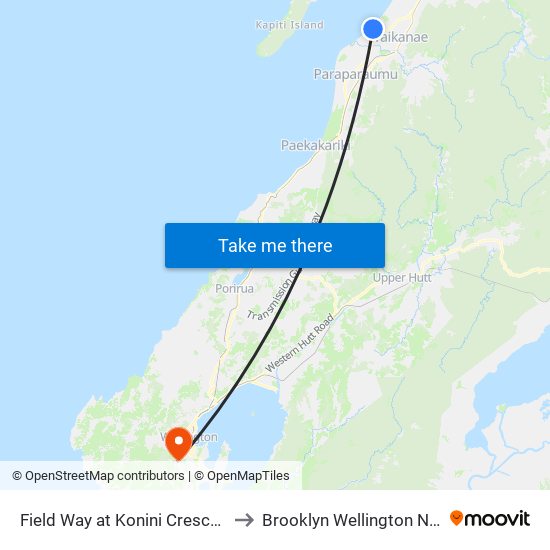 Field Way at Konini Crescent (Near 21) to Brooklyn Wellington New Zealand map