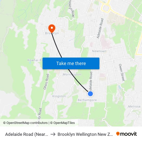 Adelaide Road (Near 500) to Brooklyn Wellington New Zealand map