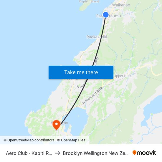 Aero Club - Kapiti Road to Brooklyn Wellington New Zealand map