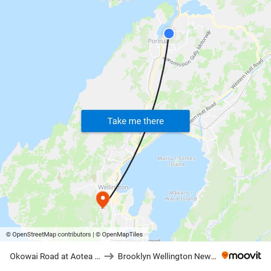 Okowai Road at Aotea College to Brooklyn Wellington New Zealand map