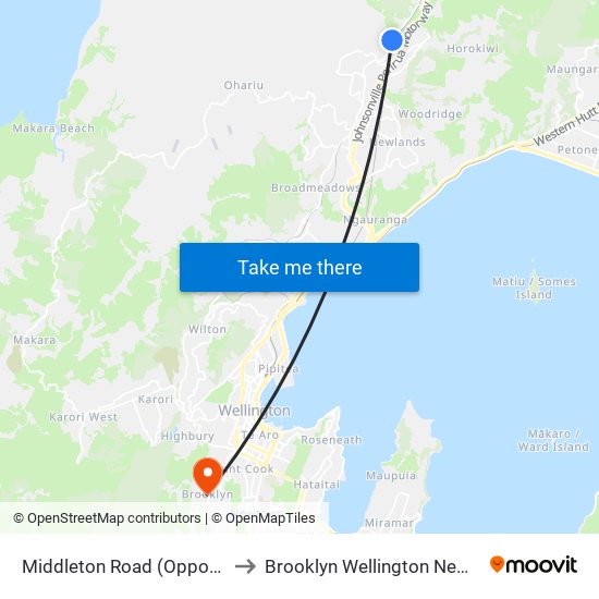 Middleton Road (Opposite 375) to Brooklyn Wellington New Zealand map