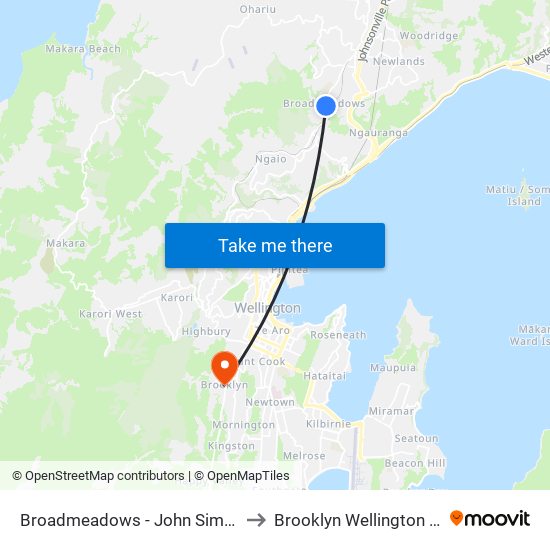 Broadmeadows - John Sims Drive (Near 16) to Brooklyn Wellington New Zealand map