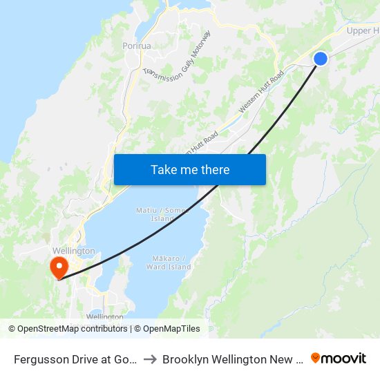 Fergusson Drive at Golf Road to Brooklyn Wellington New Zealand map