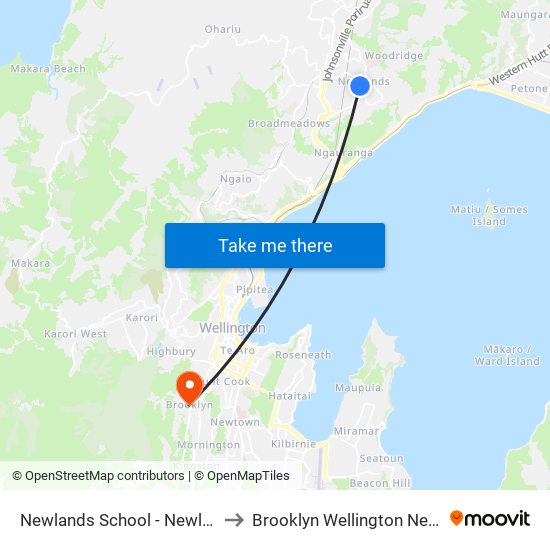 Newlands School - Newlands Road to Brooklyn Wellington New Zealand map