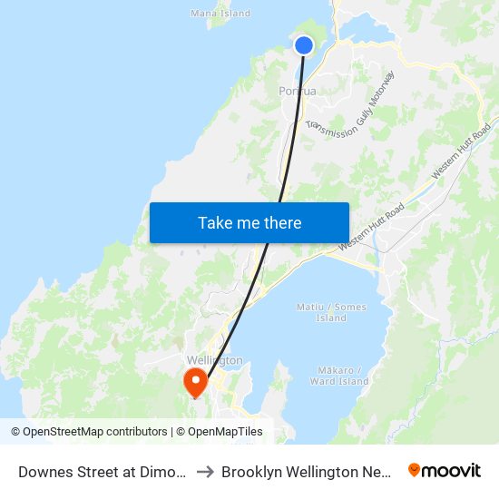 Downes Street at Dimock Street to Brooklyn Wellington New Zealand map