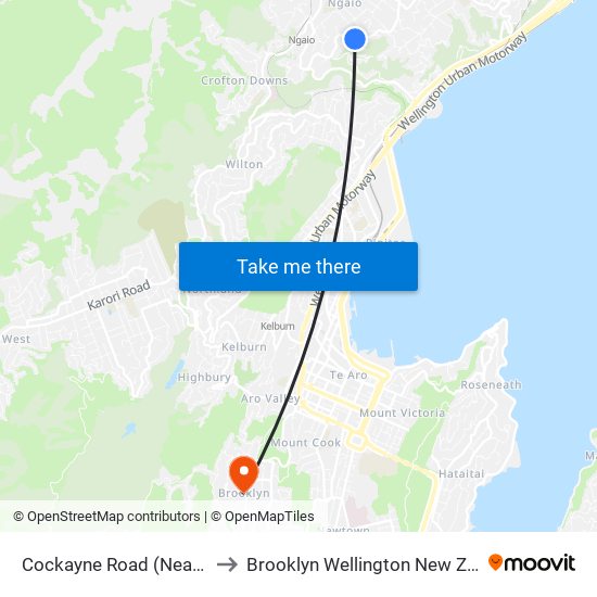 Cockayne Road (Near 196) to Brooklyn Wellington New Zealand map