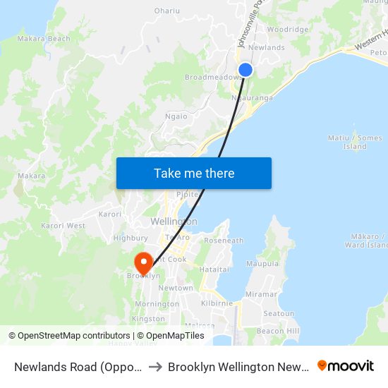 Newlands Road (Opposite 44) to Brooklyn Wellington New Zealand map