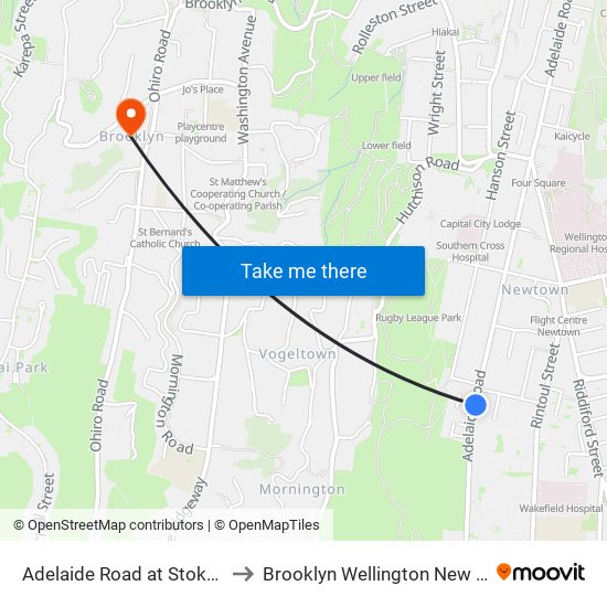 Adelaide Road at Stoke Street to Brooklyn Wellington New Zealand map