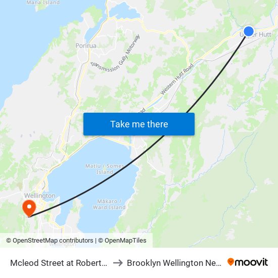 Mcleod Street at Robertson Street to Brooklyn Wellington New Zealand map