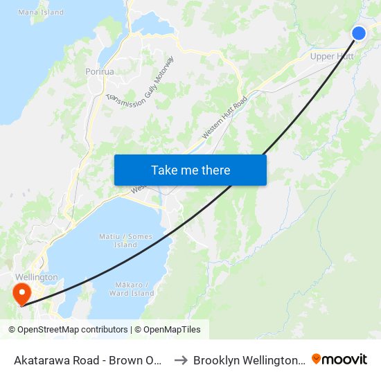 Akatarawa Road - Brown Owl Shops (Near 26) to Brooklyn Wellington New Zealand map