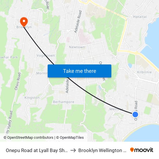 Onepu Road at Lyall Bay Shops (Near 145) to Brooklyn Wellington New Zealand map