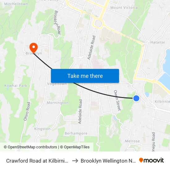 Crawford Road at Kilbirnie Tennis Club to Brooklyn Wellington New Zealand map