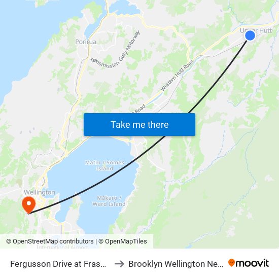 Fergusson Drive at Fraser Crescent to Brooklyn Wellington New Zealand map