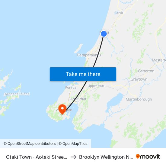 Otaki Town - Aotaki Street at Mill Road to Brooklyn Wellington New Zealand map