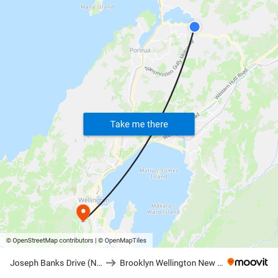 Joseph Banks Drive (Near 91) to Brooklyn Wellington New Zealand map