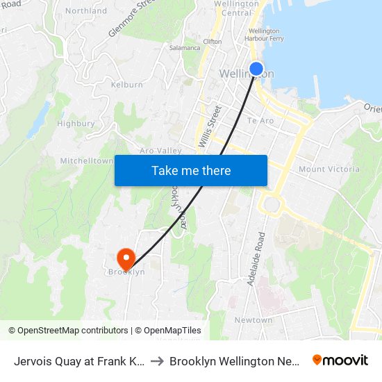 Jervois Quay at Frank Kitts Park to Brooklyn Wellington New Zealand map