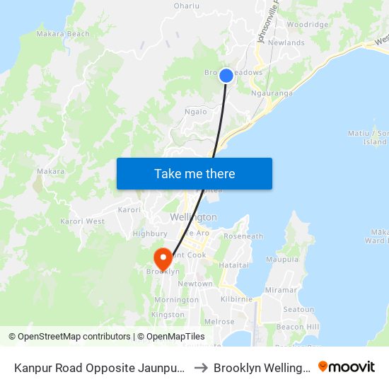 Kanpur Road Opposite Jaunpur Crescent (Temporary Stop) to Brooklyn Wellington New Zealand map