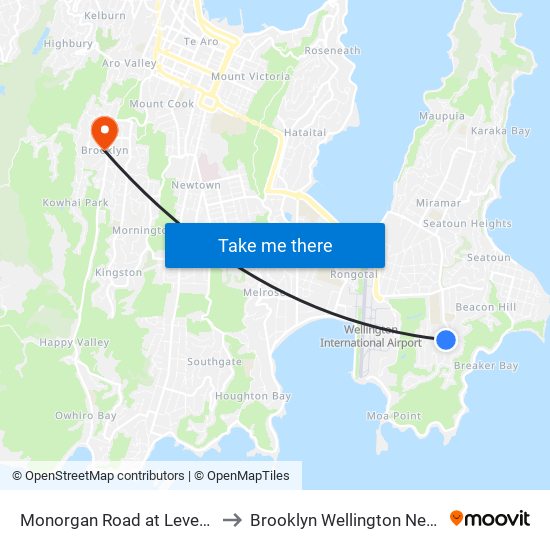 Monorgan Road at Leveson Street to Brooklyn Wellington New Zealand map