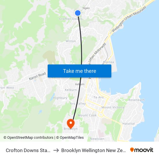 Crofton Downs Station to Brooklyn Wellington New Zealand map