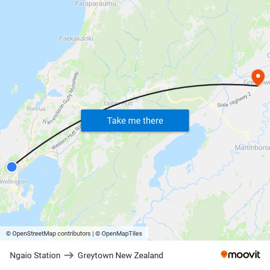 Ngaio Station to Greytown New Zealand map