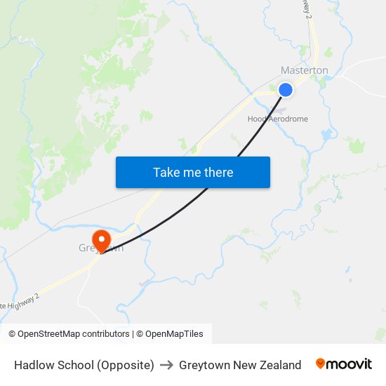 Hadlow School (Opposite) to Greytown New Zealand map