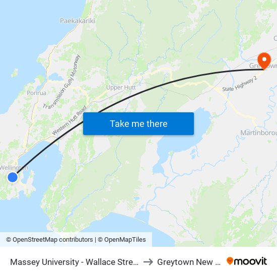 Massey University - Wallace Street (Opposite) to Greytown New Zealand map