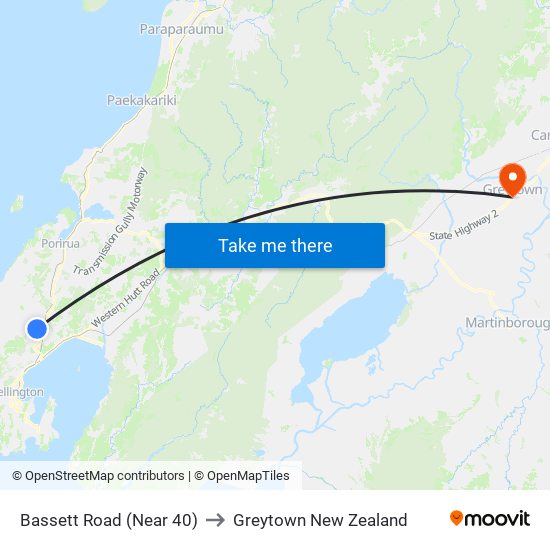 Bassett Road (Near 40) to Greytown New Zealand map