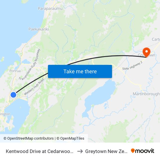 Kentwood Drive at Cedarwood Street to Greytown New Zealand map