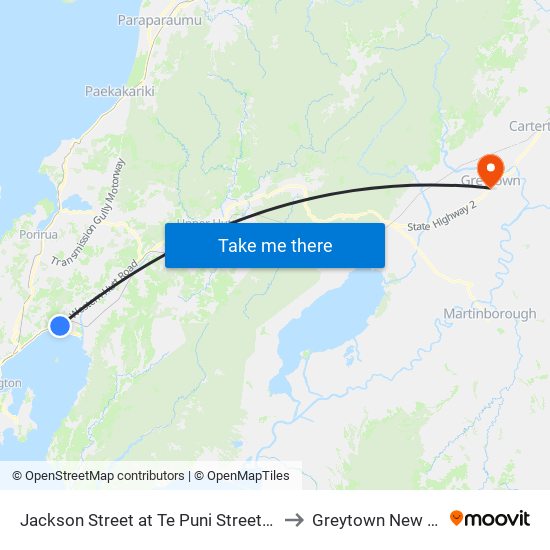 Jackson Street at Te Puni Street (Westbound) to Greytown New Zealand map