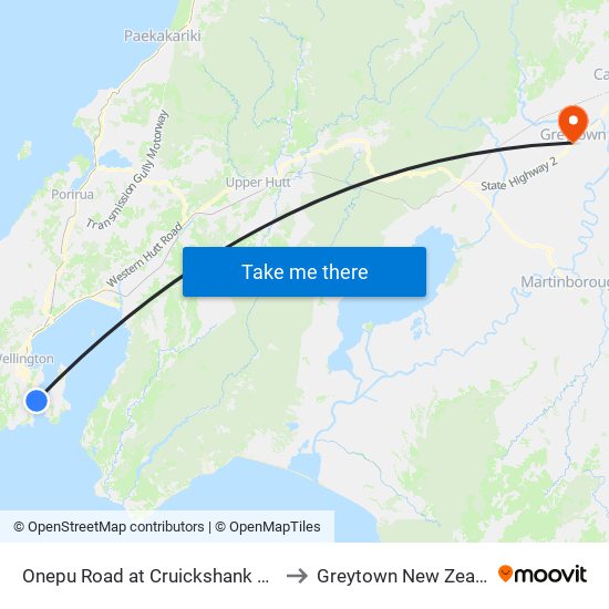 Onepu Road at Cruickshank Street to Greytown New Zealand map