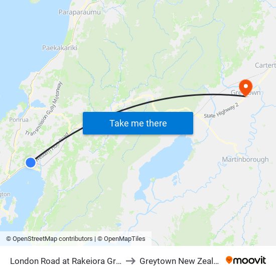 London Road at Rakeiora Grove to Greytown New Zealand map