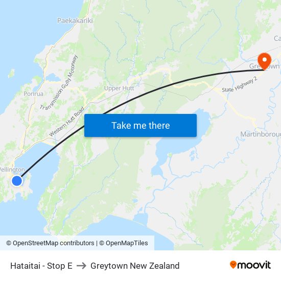 Hataitai - Stop E to Greytown New Zealand map