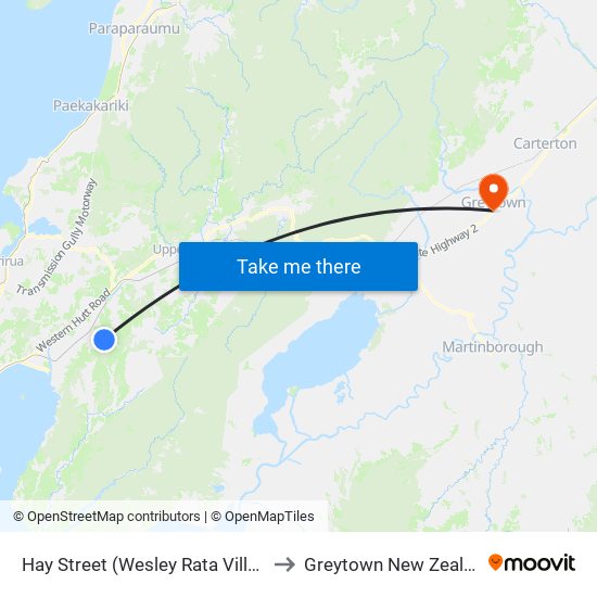 Hay Street (Wesley Rata Village) to Greytown New Zealand map