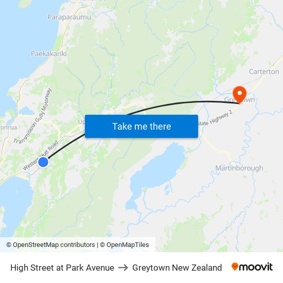 High Street at Park Avenue to Greytown New Zealand map